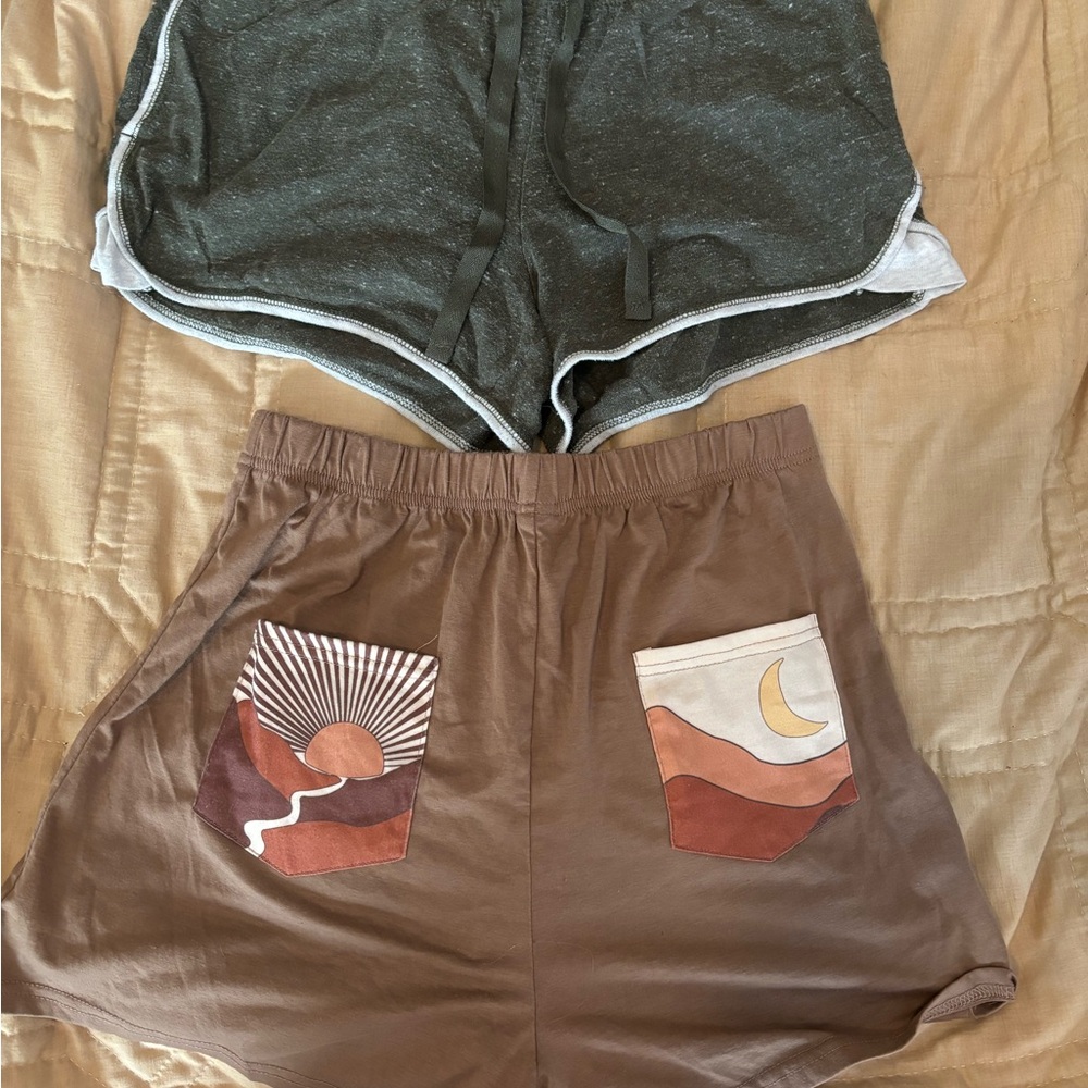 Brown and Green Women's Shorts Set